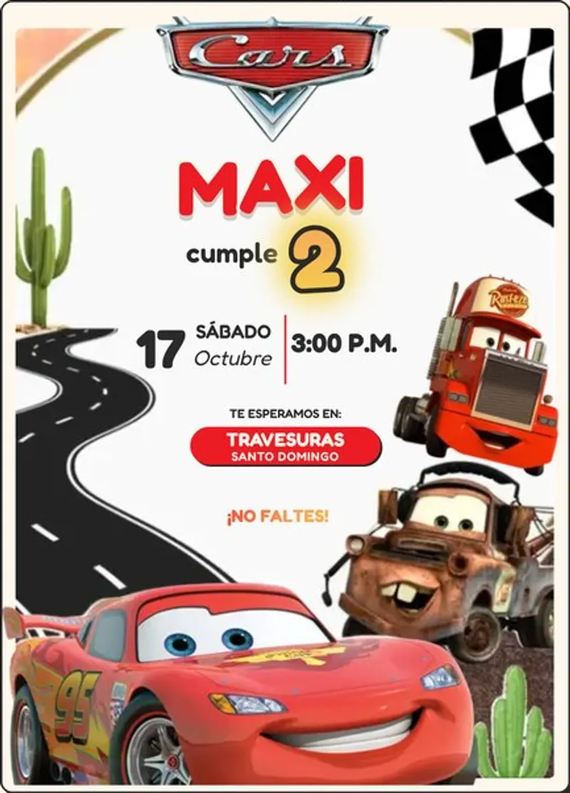 Invitación ilustrada: Maxi cumple 2, en Travesuras Santo Domingo